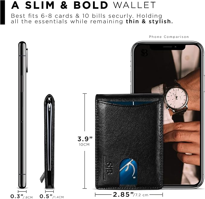 SERMAN BRANDS RFID Blocking Slim Bifold Genuine Leather Minimalist Front Pocket Wallets for Men with Money Clip Thin Mens - Image 6