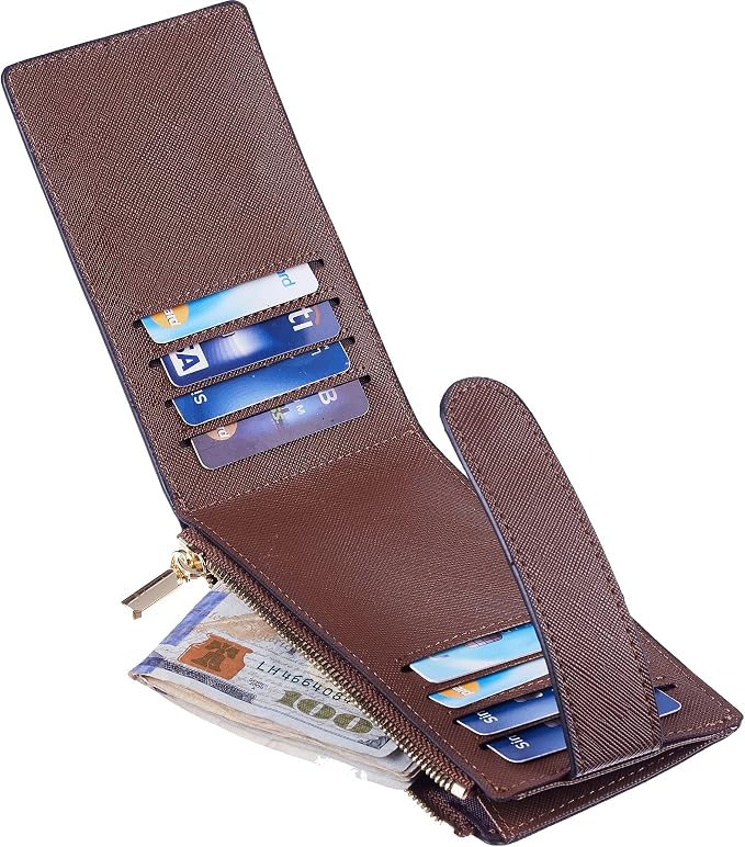 Chelmon Women's RFID Slim Card Holder Wallet | Thin Bifold Multi Card Case with Zipper Coin Pocket Purse for Women(Deep Brown) - Image 7