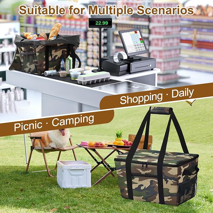 Reusable Grocery Bag – Expandable Insulated Cooler Bag with Bottom Board, Collapsible Insulated Shopping Bag with Zipper & Drawstring, Heavy Duty Tote Bag for Shopping, Delivery, Picnic, Beach - Image 8
