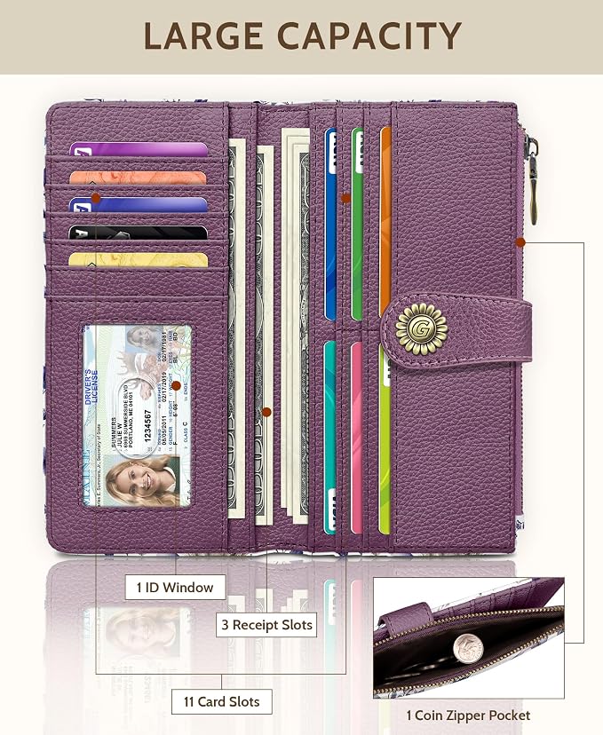 GIANCOMICS Mushroom Womens Wallet RFID Blocking, Credit Card Holder Bifold | Billfold, Cute Cash Purse, Travel Zipper Coin Pocket, Compact Clutch, PU Leather, ID Window, 11 Card Slots, Ladies Gift Woman - Image 3