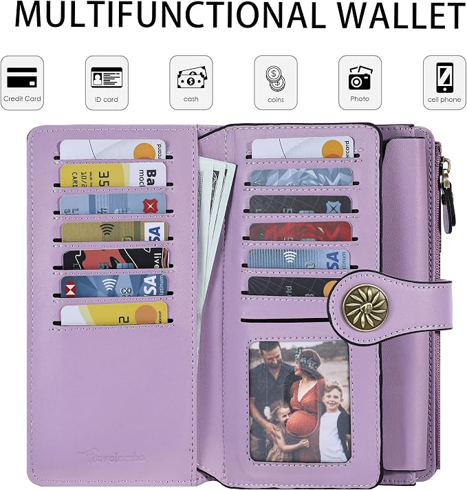 Travelambo Women's Wallet RFID Blocking Trifold Clutch Large Capacity Credit Card Holder Travel Purse - Image 3