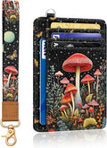 Yonlevres Mushroom Credit Card Holder Slim RFID Wallet Women Wristlet Small | Front Pocket, Handy, RFID Blocking, Woman Girls Ladies Gifts, D-ring for Keychain,Thin Mini Card Case, ID Window, PU Leather by Yonlevres