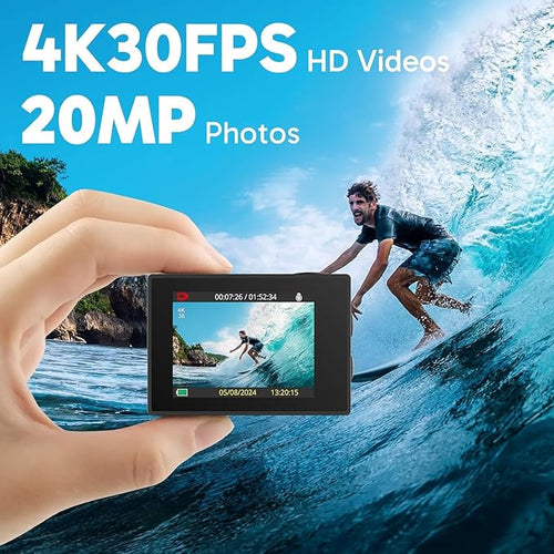 AKASO EK7000 4K30FPS 20MP WiFi Action Camera with EIS Ultra HD 131FT Waterproof Underwater Camera Remote Control 4X Zoom Support External Microphone - Image 2