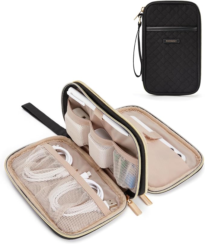 BAGSMART Electronic Cord Cable Organizer Travel Bag Case, Double Layers Tech Electronic Bag, Essentials for Charger, Cable, Phone, Flash drive, Black by BAGSMART