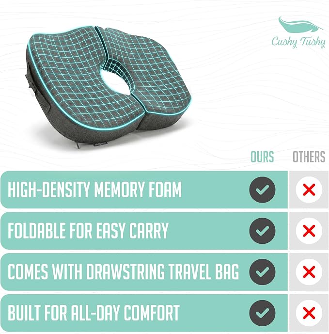 Tailbone Pain Relief Cushion - Premium Foldable Travel Tailbone Seat Cushion - for Relief of Lower Back, Sciatic, Butt and Tailbone Pain - Perfect for Home, Office & Driving - Image 8