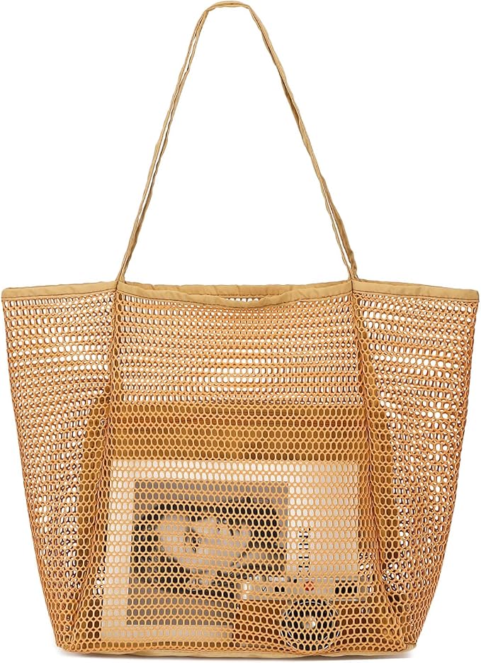 Fammart Mesh Beach Bag for Women, Summer Straw Tote Hobo Pool Bags with Zipper Pocket, Travel Vacation Cruise Essentials 2026 by Fammart