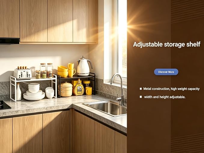Expandable Cabinet Shelf Organizer Riser for Kitchen Pantry Cupboard Under Sink Countertop,Kitchen Cabinet Shelf 8.3’’D * 12.2-23.6’’W * 10.4’’H - Image 5