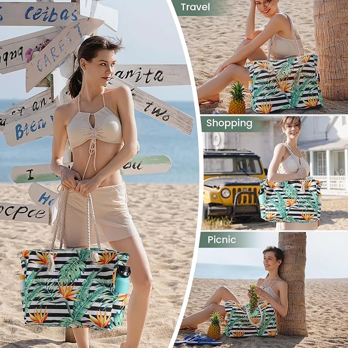 Clothirily Beach Bag for Women, Large Beach Tote Bag Waterproof with Zipper | Large Capacity Swim Pool Bag, Inner Pockets, Sandproof Foldable Beach Tote for Travel Essentials - Image 7