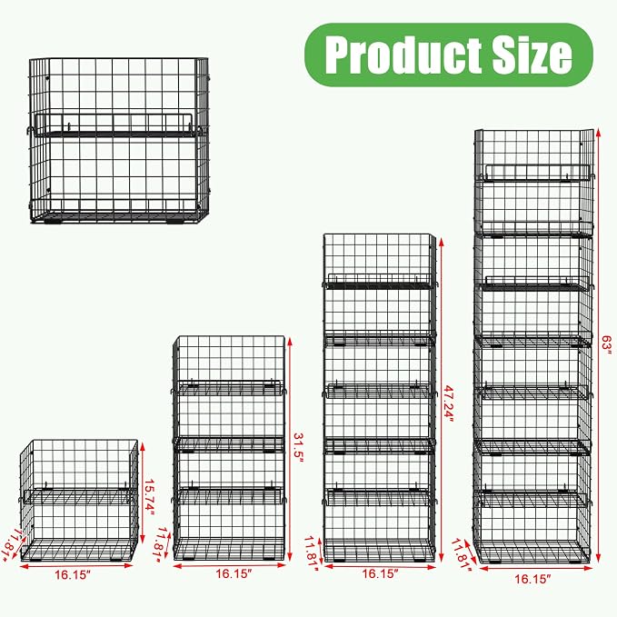 JKsmart 8-Tier XXL Stackable Wire Basket, Pantry Organizers and Storage | Stackable Storage Bins with Dividers & Handles for Pantry Kitchen & Snacks Fruits Veggies & Can Organizer - Image 3
