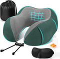 CloudBliss Neck Pillow for Sleeping, Memory Foam Travel Pillow, Green | Travel Neck Pillow for Long Flight, Train, Car & Office, Plane Travel Accessories with Eye Mask, Earplugs, Storage Bag by CloudBliss