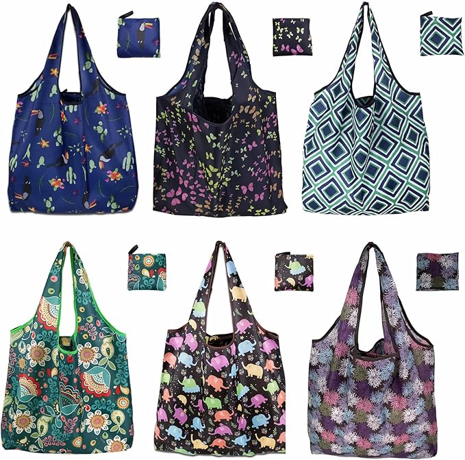 6 Pack Reusable Grocery Bags Heavy Duty with Handles, Reusable Shopping Bags for Women, Foldable, Washable for Store, Travel by Unknown