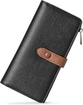 BOSTANTEN Womens Leather Wallet RFID Large Capacity Credit Card Holder | 4 ID Windows, 16 Card Slots, Zipper Coin Pocket, Clutch Wallet, Long Bifold, Ladies Gifts, Black＆Brown by BOSTANTEN