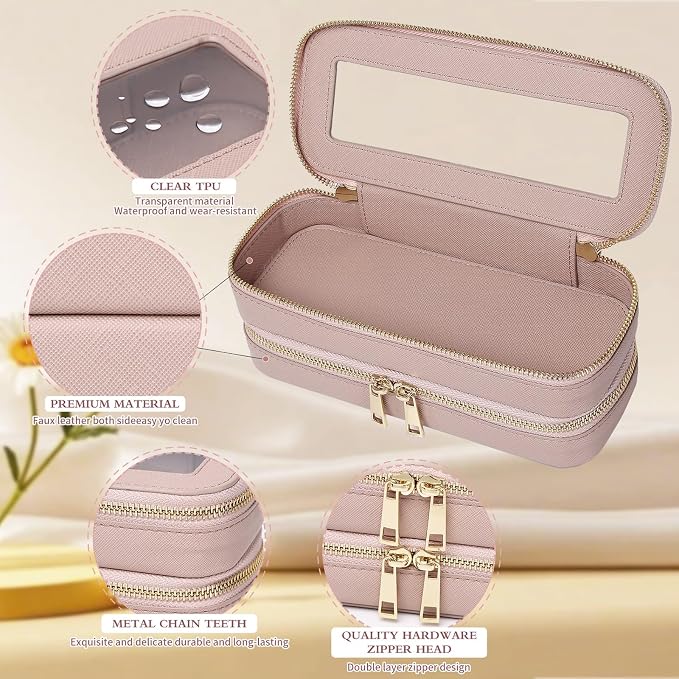 Pinkmik Double Layer Makeup Bag, Pink, Double SLIM | Makeup Brush Case, Waterproof, Travel Cosmetic & Toiletry Organizer - Image 6