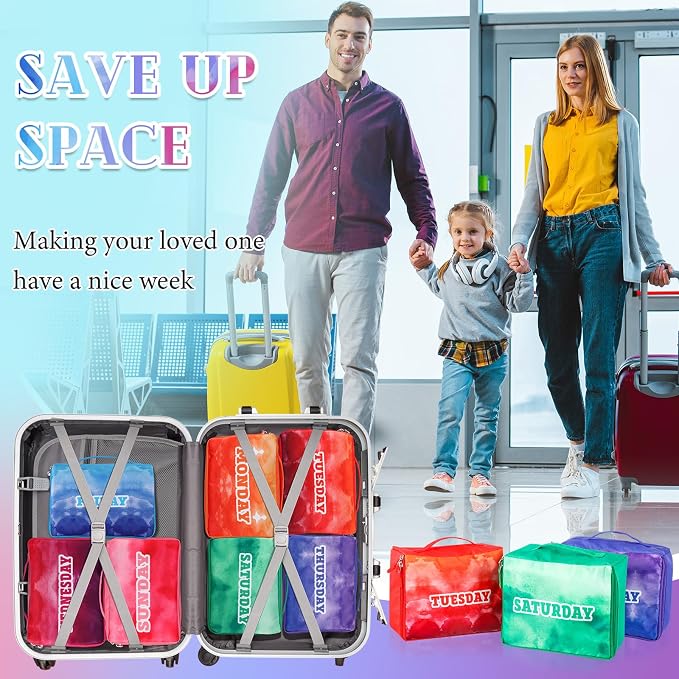 Paterr 14 Pcs Packing Cubes for Travel Kids Days of Week Compression Packing Cubes Colorful Luggage Organizers Suitcase Camp(10 x 8 x 5 Inch) - Image 4