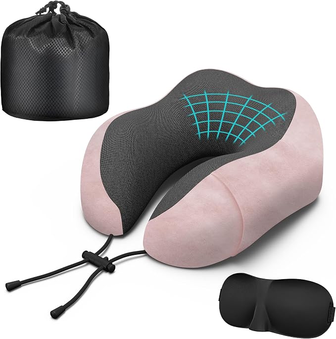 Neck pillow Airplane,Travel Neck Pillows for Airplanes,Traveling,Car,Office | Neck Travel Pillow,Upgraded Memory Foam Pink Neck Pillow, Machine Washable, Adjustable Flight Pillow, Suitable for Sleeping by Phentzari