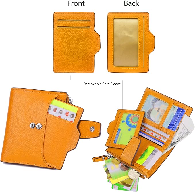 Women's RFID Blocking Leather Small Compact Bi-fold Zipper Pocket Wallet Card Case Purse with id Window - Image 3