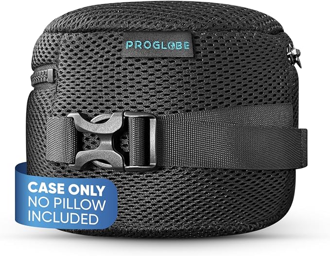 Neck Pillow Case and Travel Bag, Compression Storage Cover, Black | Mesh Cover with Snap Clasp, Compact Carrying Case Attaches to Luggage, Backpack or Purse, for Travel Neck Pillows by ProGlobe