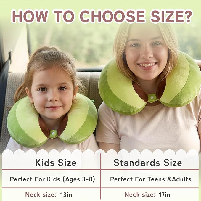 Kids Travel Neck Pillow for Ages 3-8, Memory Foam, Removable Cover, Avocado | Machine washable, 13 in neck size, hidden zipper, 360-degree head and chin support, car seat and airplane use - Image 2