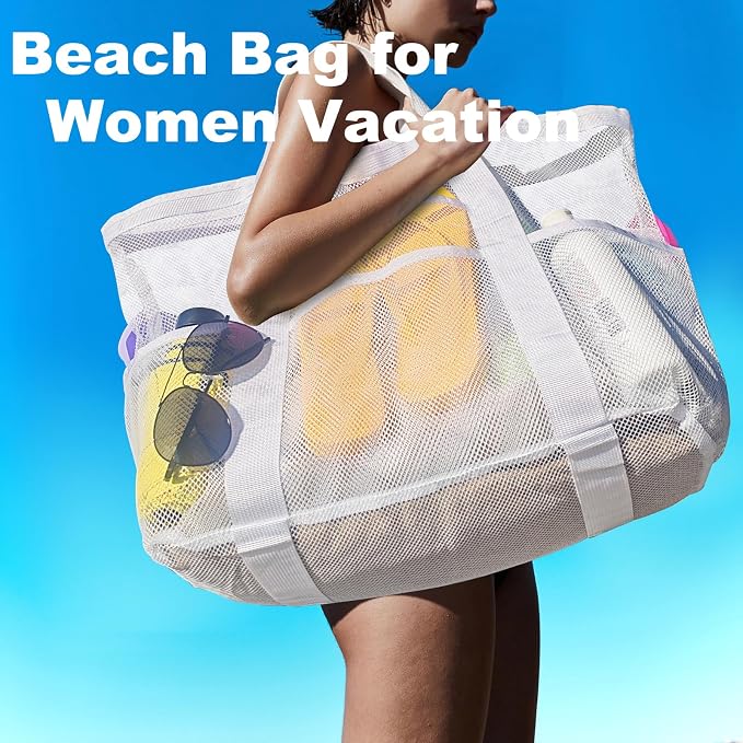 CaCTOUR Mesh Beach Bag,Large Beach Bags for Women with 8 Pockets,Packable Tote Bag for Beach Cruise Pool Vacation Essentials - Image 3