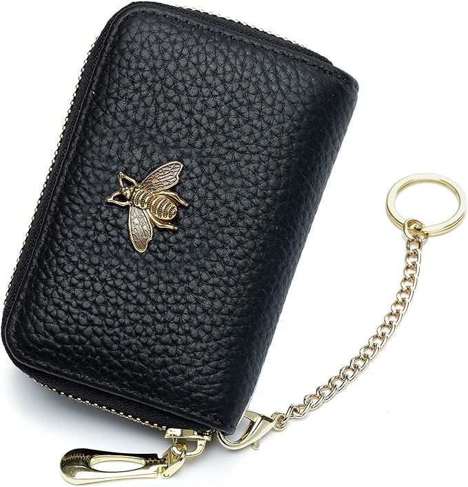 imeetu RFID Credit Card Holder, Small Card Wallet Women, Leather Card Case | Genuine Leather Women's Card & id Cases, Change Coin Purse with Zipper Keychain id Window, 20 Colors & 3 Styles, Daily, Gifts by imeetu