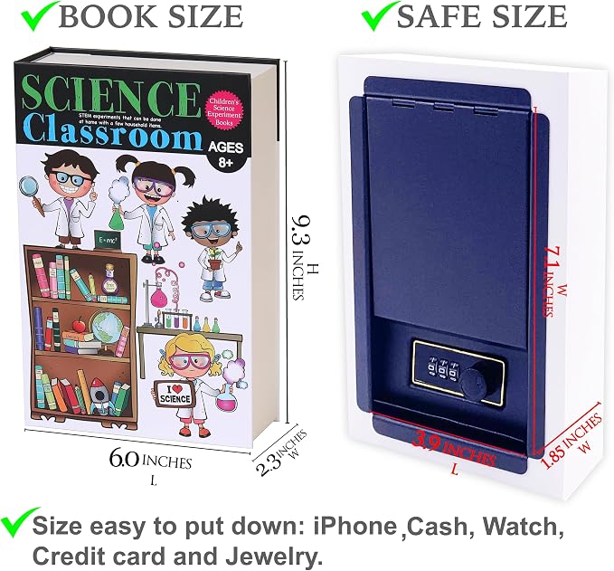 Science Book Safe Storage Box with Real Pages Combination Lock Box Money Safe Book Storage Lock Boxes for Personal Items Large Capacity Diversion Safes Hold Phone,Cash - Image 8