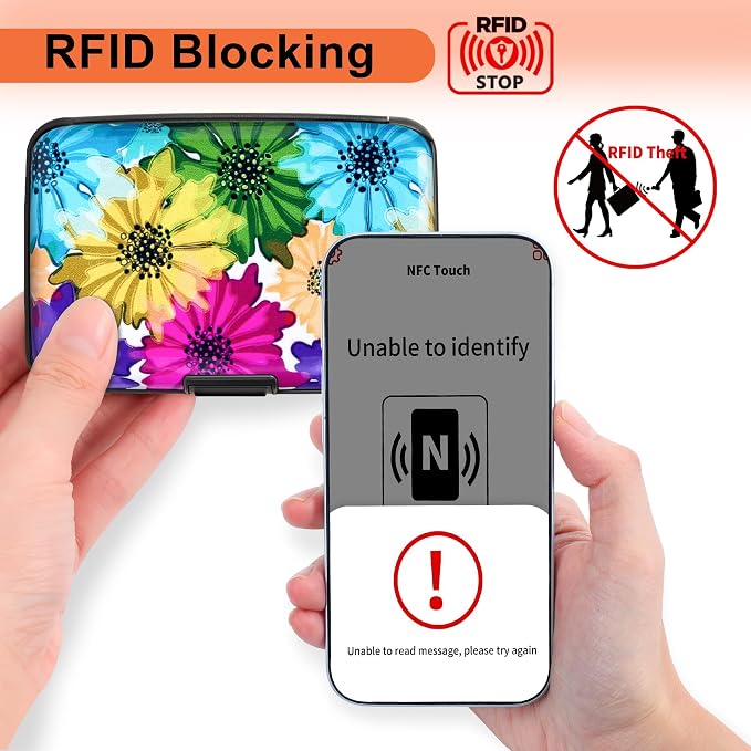 Mayski Credit Card Holder for Women RFID Blocking Wallet, Colorful Flowers | Card Wallets for Women Small Mini Business Metal Accordion Aluminum Alloy Hard Case for Men - Image 2