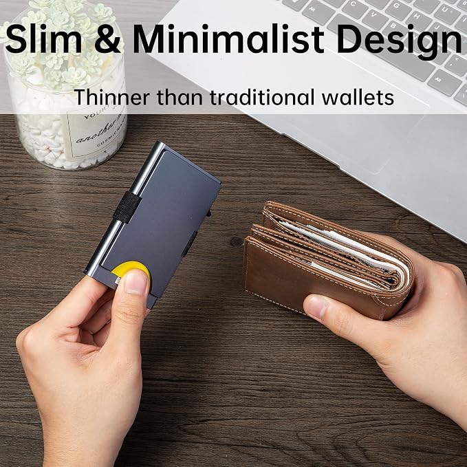 Slim Card Holder Wallet for Men, Minimalist RFID Blocking Pop Up Wallet, Smart Metal Business Card Case Holds 12 Cards, Money Clip, Front Pocket Wallet, Gifts for Men - Image 3