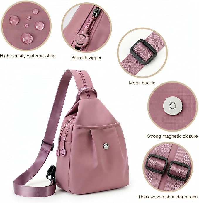 Waterproof 2-Way Mini Commuter Bag, Multi-Compartment Oxford Small Backpack, For Women, Collegeman, Commuter, Travel with Anti-Theft,Three in One Multifunctional Convertible Design(pink) - Image 3