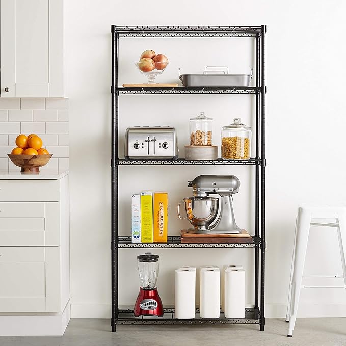 Amazon Basics 5-Shelf Adjustable Heavy Duty Steel Wire Storage Shelves for Garage, Kitchen, Easy Assembly, 36" x 14" x 72", Black - Image 2