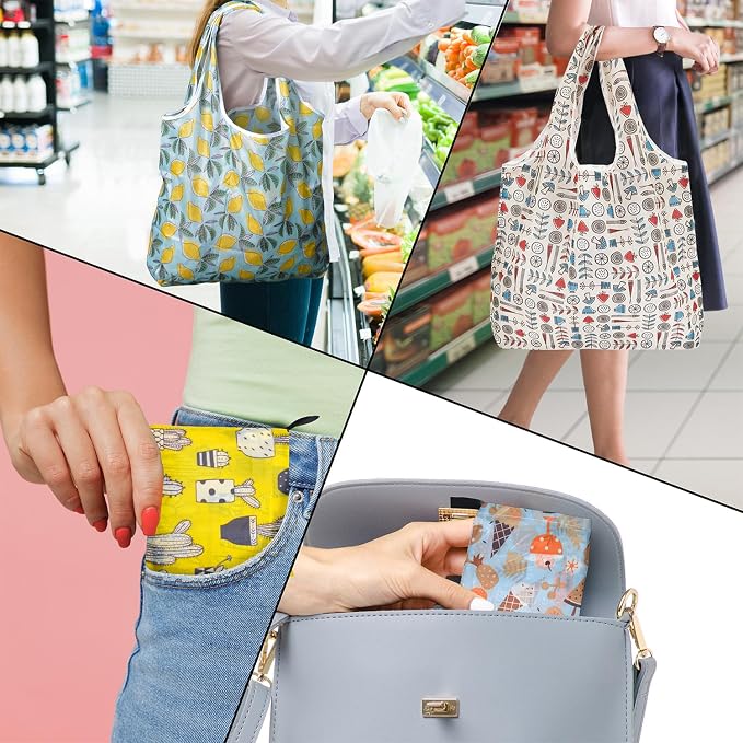 Reusable Foldable Shopping Bags, 4 Pack - Lightweight And Compact, Grocery Totes With Summer Patterns, Machine Washable And Durable, Ideal For Groceries, Travel, And Daily Use - Image 2