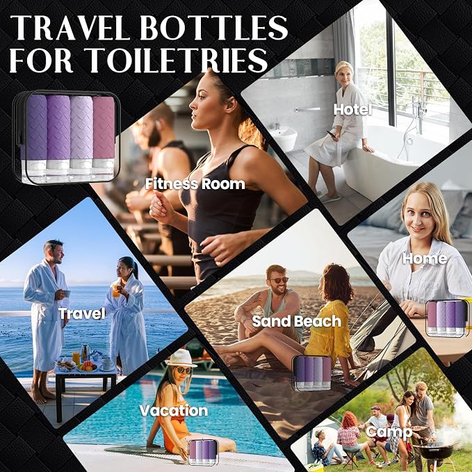 Silevoler Travel Bottles for Toiletries, TSA-Approved Travel Size Container | Woven Pattern BPA Free Silicone Leak Proof Refillable Liqus Shampoo And Conditioner Essentials Toiletry Bottles(Purple) - Image 7