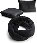 NAPRO 3‑in‑1 Travel Blanket Pillow Scarf – Convertible 50×80″ Blanket, 12×16″ Pillow, 80″ Infinity Neck Pillow – Lightweight, Plush – Black by NaPro