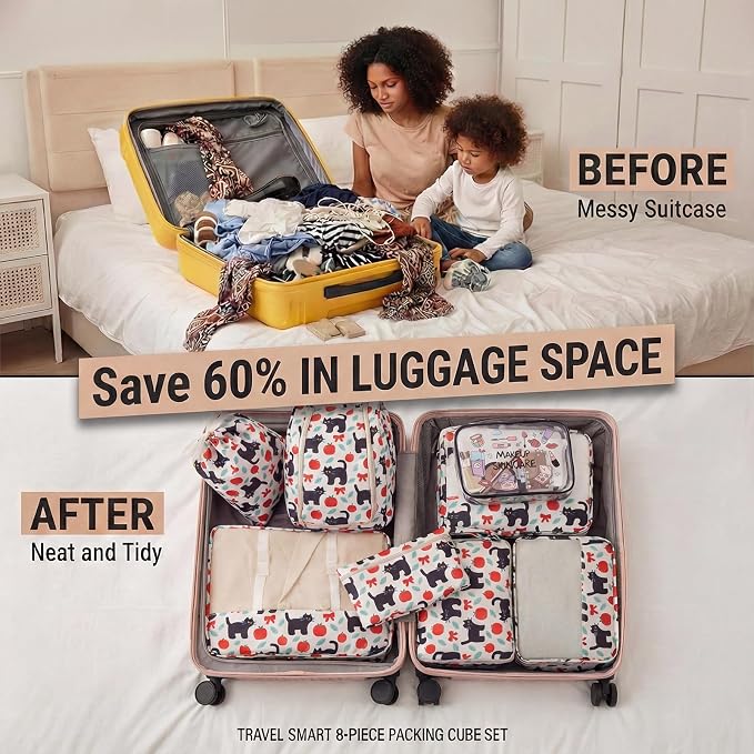 8 Set Packing Cubes for Travel with Clear Toiletry Bag, Durable Luggage Packing Organizers, Carry-On Accessories, TSA Approved See-Through Cubes, Space-Saving Storage Bags, Gifts for Women - Image 6