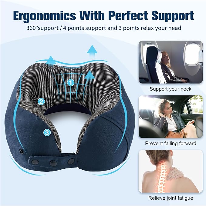 Cirorld Neck Pillow for Traveling, Travel Pillows for Airplanes,100% Pure Memory Foam Travel Neck Pillow, Adjustable Flight Pillow, Portable Plane Accessories with Eye Mask, Earplugs, Carry Bag - Image 8