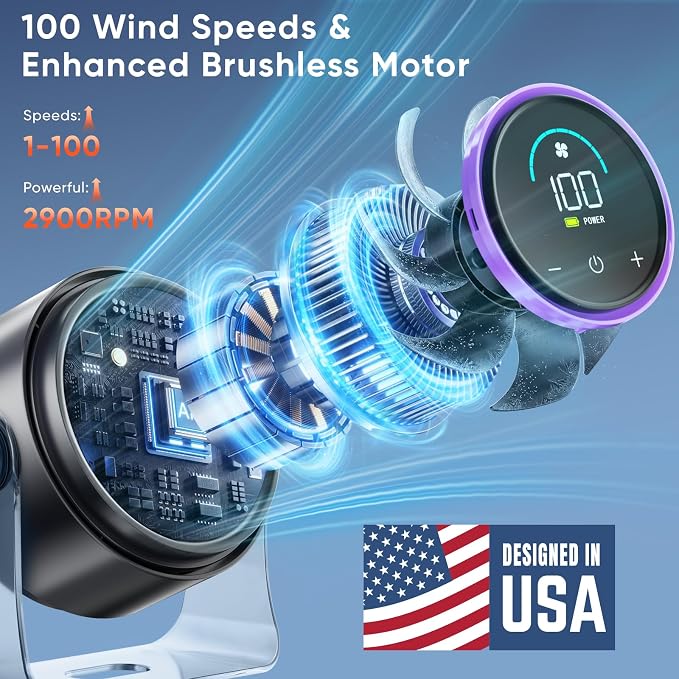 FRONTSUN Portable Desk Fan,Quiet Fan for Bedroom,Portable Fan withTurbo Airflow,Fans with 100 Speeds Digital Display, 360° Tilt,Rechargeable Battery Powered Fan,Small Fan for Home - Image 2