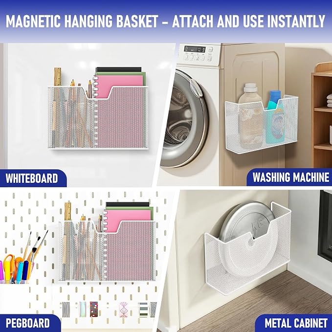 Magnetic Baskets for Fridge Shelf Bins Organizer Magnetic Storage Holder Storage Rack Containers for Fridge, Whiteboard, Locker - Magnetic File Holder for Home Kitchen Laundry Office School - Image 8