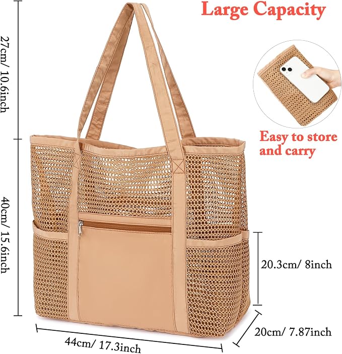 Fammart Mesh Beach Bag for Women, Summer Straw Tote Hobo Pool Bags with Zipper Pocket, Travel Vacation Cruise Essentials 2026 - Image 4