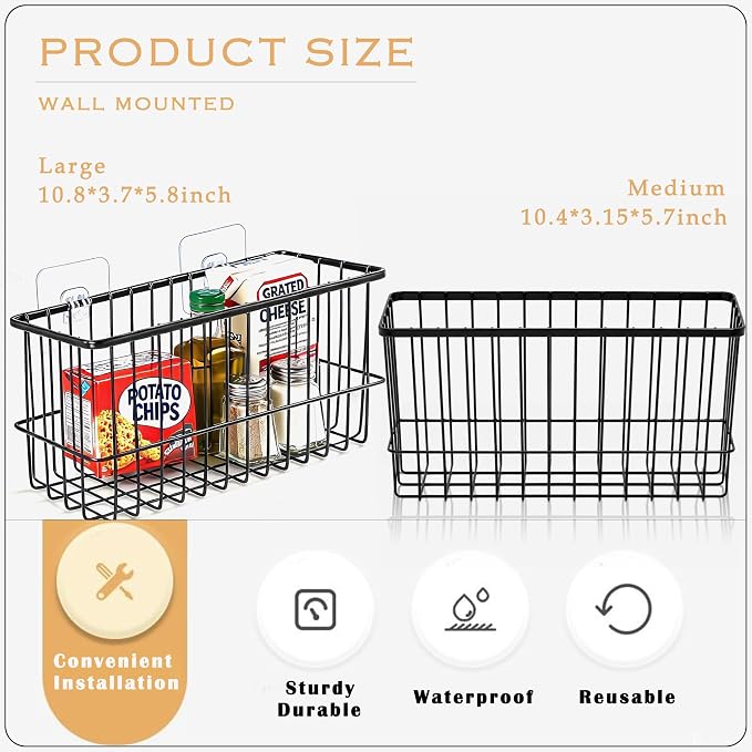 2 Pack Cabinet Door Organizer, Adhesive Wall Mounted Storage Basket for Food Container & Tumbler Lids, Kitchen Storage Organizer for Inside Cabinet Doors, Pantry, Bathroom, Refrigerator & RV - Image 2