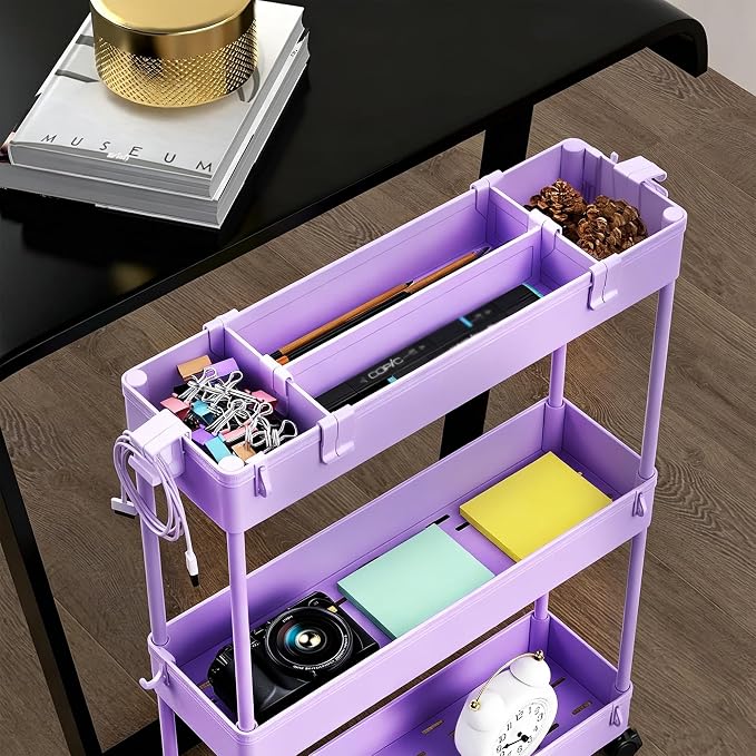 2-piece Set Slim Storage Cart 3 Tier,Bathroom Organizer Rolling Utility,Mobile Shelving Unit Slide Out for Office, Kitchen, Laundry Room & Narrow Places - Image 2
