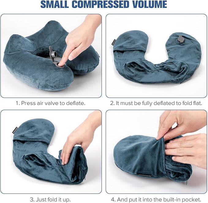 Rewondah Inflatable Travel Pillow for Sleeping Airplane - Inflatable Neck Pillow for Traveling on Plane with Washable Cover, Blow up Neck Travel Pillow for Airplanes, Cars - Portable and Comfortable - Image 6