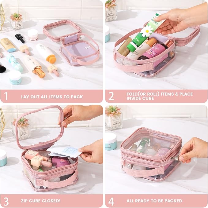 BORMELUN TSA approved small toiletry bag - clear travel pouch carry on case organizer reusable see-through pvc plastic small （pink - Image 5