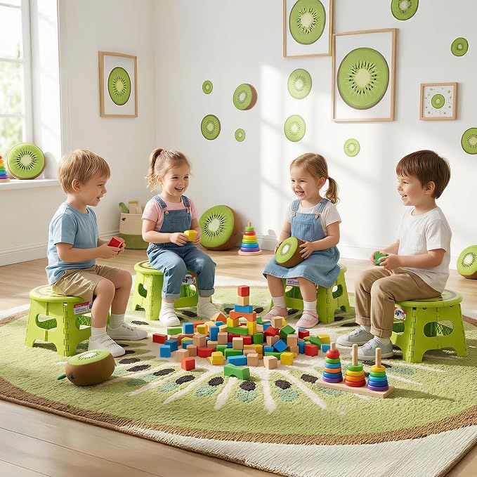 9 Inch Cute Folding Step Stool for Kids, with Handle, Kiwi Green | Foldable Step Stool, Heavy Duty, Lightweight, Non-Slip, for Toddler/Adults, for Kitchen Bathroom Outdoor, Sturdy Collapsible - Image 5