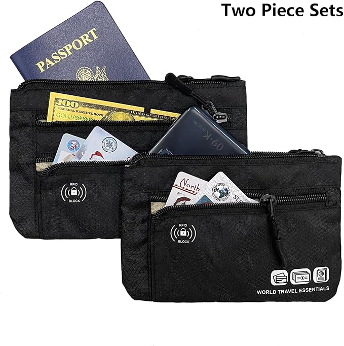 Passport Holder Bag Travel Wallet RFID Blocking Pouches, Two-Piece Set | Currency and Passport Organizer, Travel Essentials Pouch for Men Women, Ultra-slim, Lightweight - Image 2