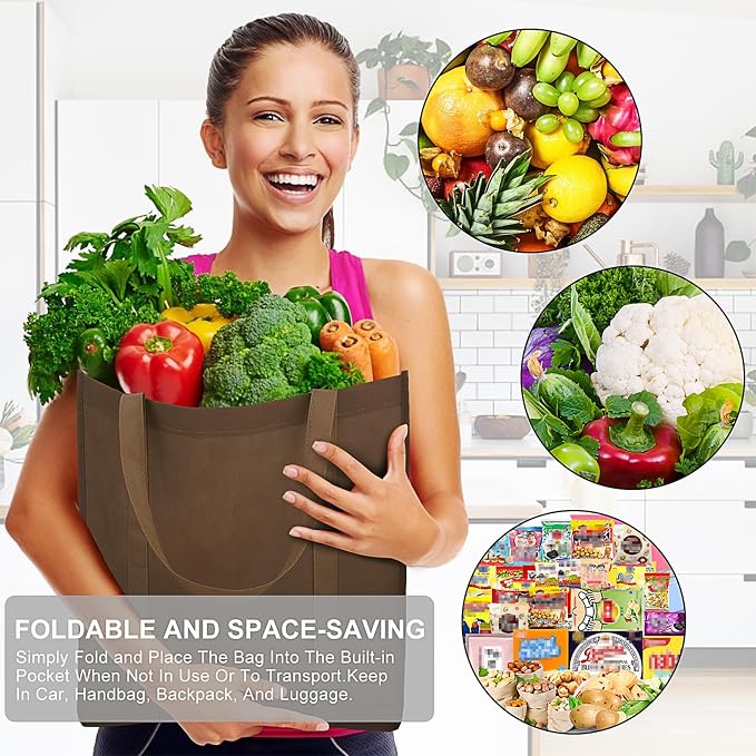 12 Pack Reusable Grocery Shopping Bags Large Foldable Tote Bags Bulk | Eco Produce Bags with Long Handle for Shopping Groceries Clothes (6 Assorted Colors) - Image 7