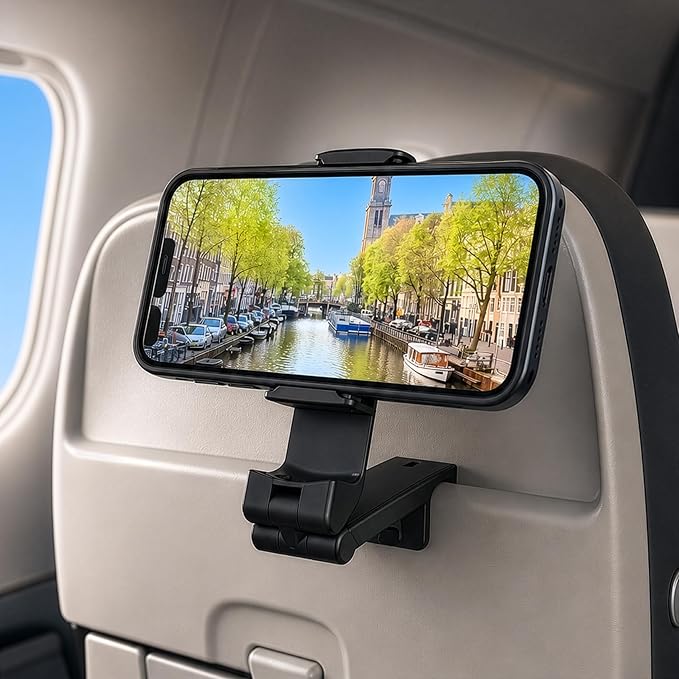 Hands-Free Airplane Phone Holder - Eye-Level Travel Mount for Flight Tray Table, Portable Clip-On Stand for Desk, Train, Luggage - Travel Essentials by Ergonomadic