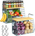 Magnetic Shelf for Fridge with Wood Lid, Fruit Potato and Onion Storage Bins, Pantry Organizers & Storage, Large Container Magnetic Spice Rack for Refrigerator, Kitchen Counter, Cabinet (Blue, 2) by Ofiray-home