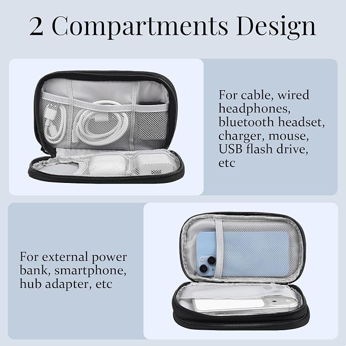 Travel Electronics Pouch Bag, Black Electronics Accessories Organizer Bag, Travel Cable Organizer Pouch for Charger Cord Phone Earphone Mouse - Image 4
