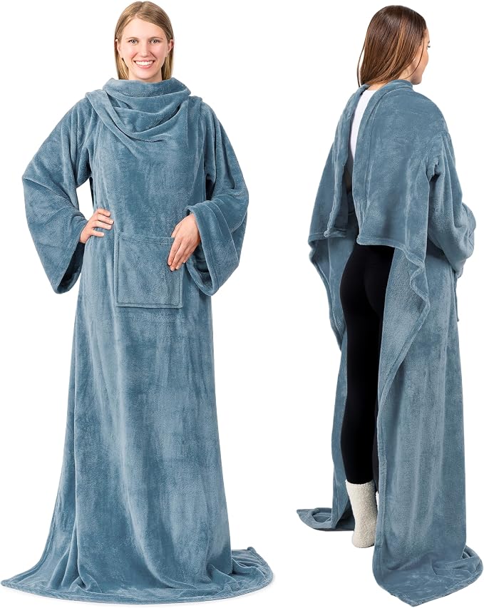PAVILIA Wearable Blanket with Sleeves for Adult Women Men, Cozy Fleece Warm Wrap Throw with Arms, Gifts for Christmas, Wife - Image 3