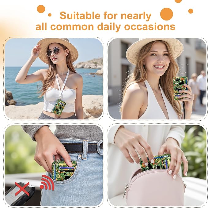 SEAVILIA Small Credit Card Holder for Women, Slim RFID Blocking Wallet | Cute Mini ID Card Case, Thin Minimalist Pocket Wallet, Gift for Girls, Black Cat Floral - Image 3