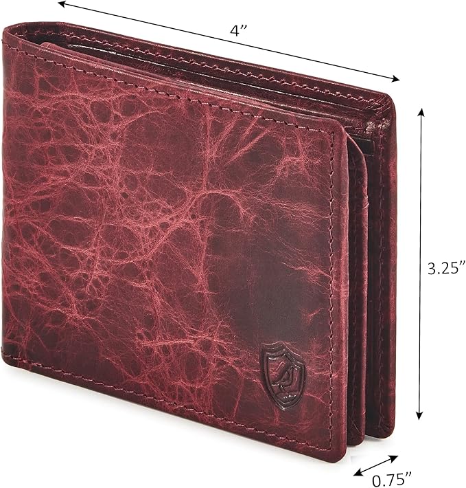 Wallet for Men Slim RFID Blocking Genuine Leather Bifold with 2 ID Windows | Minimalist, Stylish, Gift Box, Carteras Para Hombres, Billfold, Credit Card, Currency Compartment (DISTRESSED, WINE) - Image 3